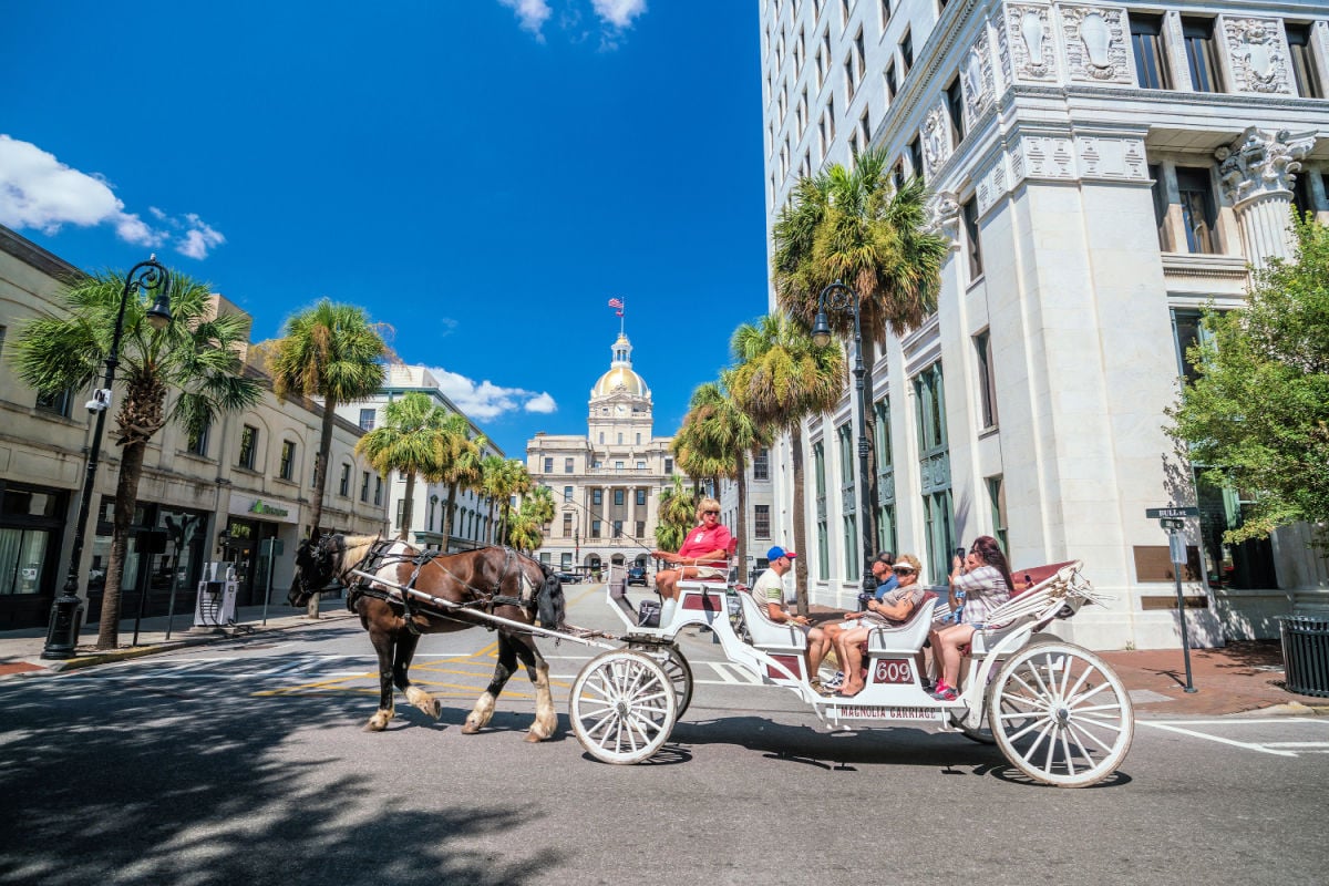 People on a carriage ride in Georgia