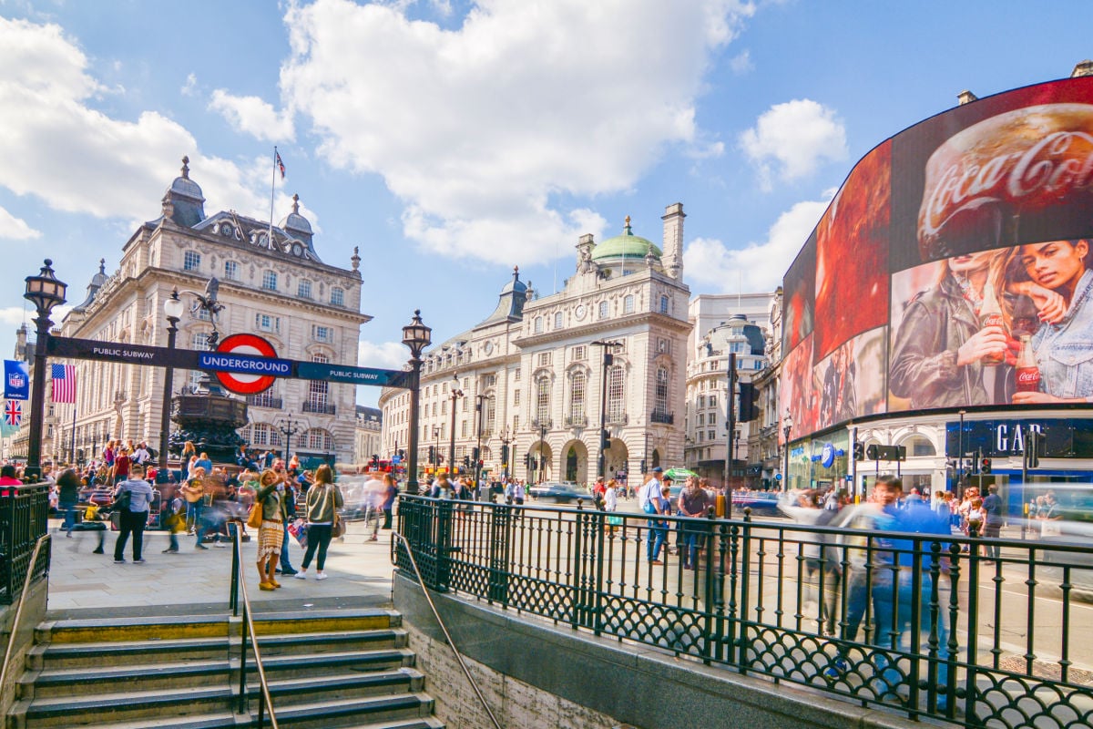 LONDON, Wide angle view of Piccadilly Circus- a famous London landmark in London’s West End