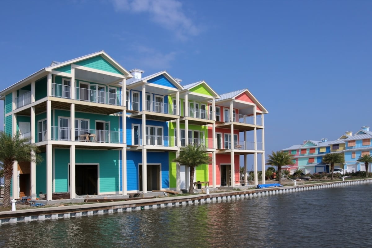 Vibrant waterfront buildings in Grand Isle, LA